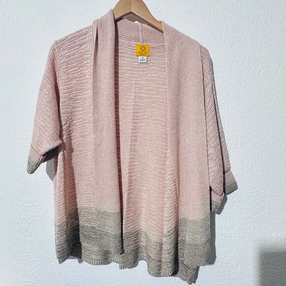 Ruby Rd. Women's Pink and Gray Open Front Cardigan - Picture 1 of 4
